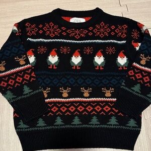 Zara Black Sweater with Gnome and Reindeer Pattern